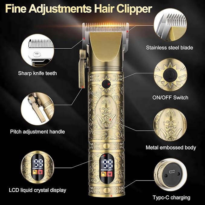 Hair Clippers for Man T-Blade Trimmer Nose Hair Trimmer Electric Shaver Set, Professional Metal Body Barber Clippers Set for Haircut, Men’s Grooming Kit with LCD Display, Ideal Gift for Him
