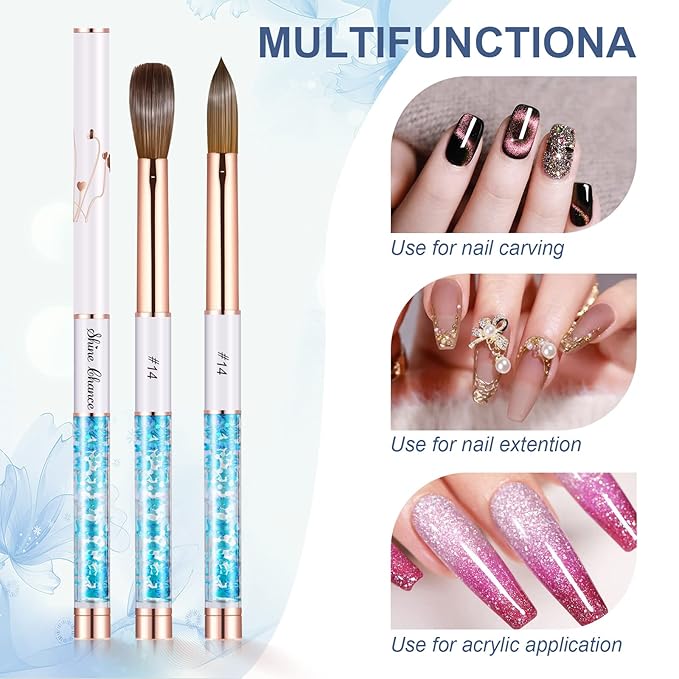 Acrylic Nail Brush Size 14, 100% Real Kolinsky Art Nail Brush for Acrylic Powder Application, Handmade Women Manicure Nail Extension Tool for Professional DIY Home Salon and Beginners