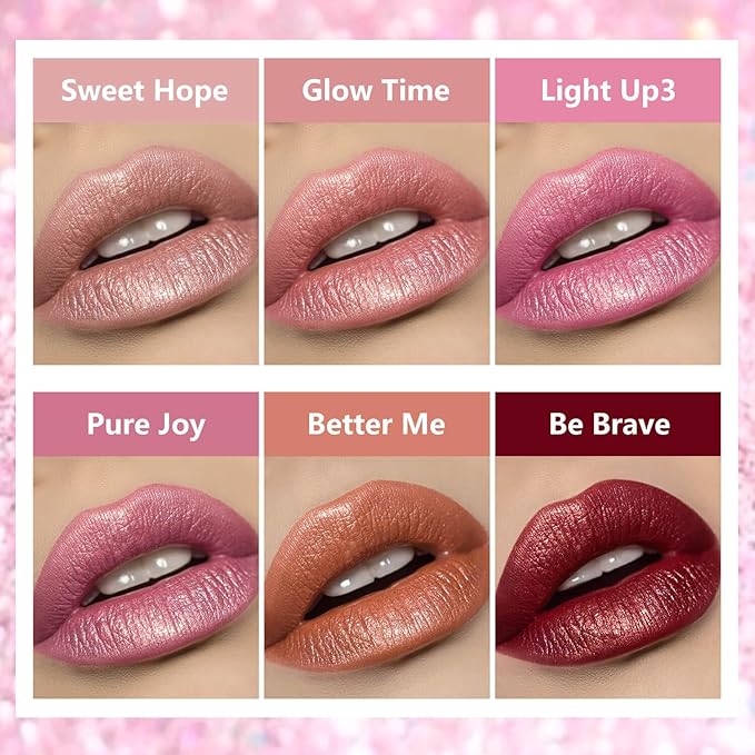 Nude Pink Metallic Liquid Lipstick – Long Wear Waterproof Lip Gloss with High Pigment, Smudge-Proof, Non-Sticky, Lightweight Lip Makeup for Party, Stage & Daily Wear (Glow Time)