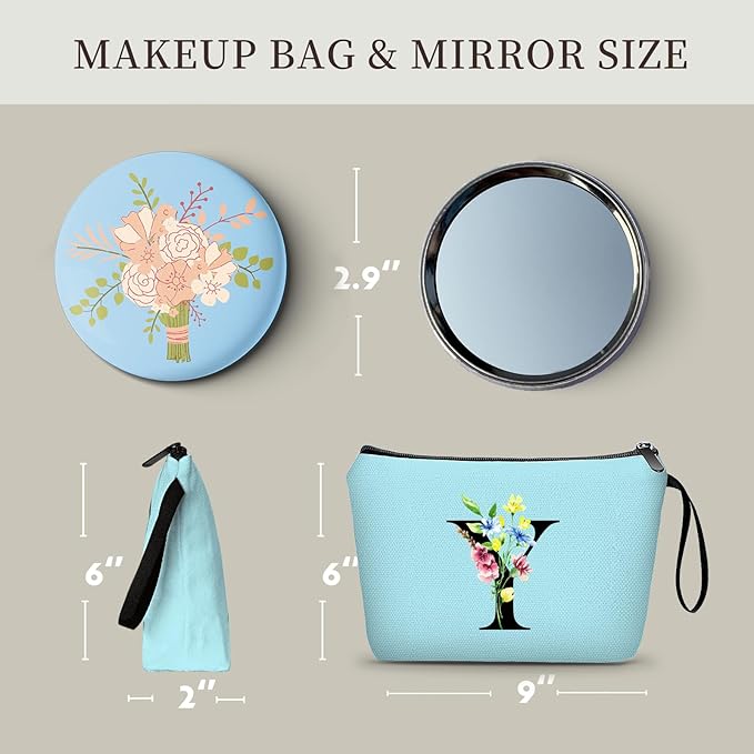 Appreciation Initial Monogram Gifts for Sisters from Sister Employees Team Bride Womens Unique Mom Personalized Makeup Cosmetic Bag with Mirror Mothers Day Christmas Graduation Y