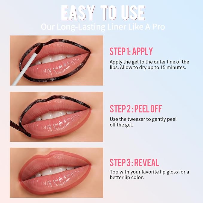 Vevivia Lip Stain - Lip Liner Stain, Long Lasting Peel Off Lip Stain, Natural Peel Off Lip Liner Stain with Tweezer, Easy to Use, Waterproof, Smudge-proof, Transfer-proof, Rose