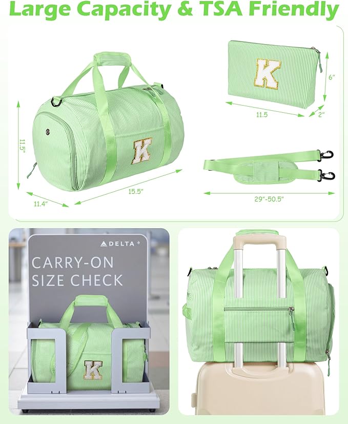 Cool Stuff for Teen, Girls Travel Duffle Bag, Kids Initial Overnight Bags with Shoe Compartment, Personalized Weekend Bag with Makeup Pouch, Gift for 7 8 9 10 11 12 Year Old Girl (Letter S)