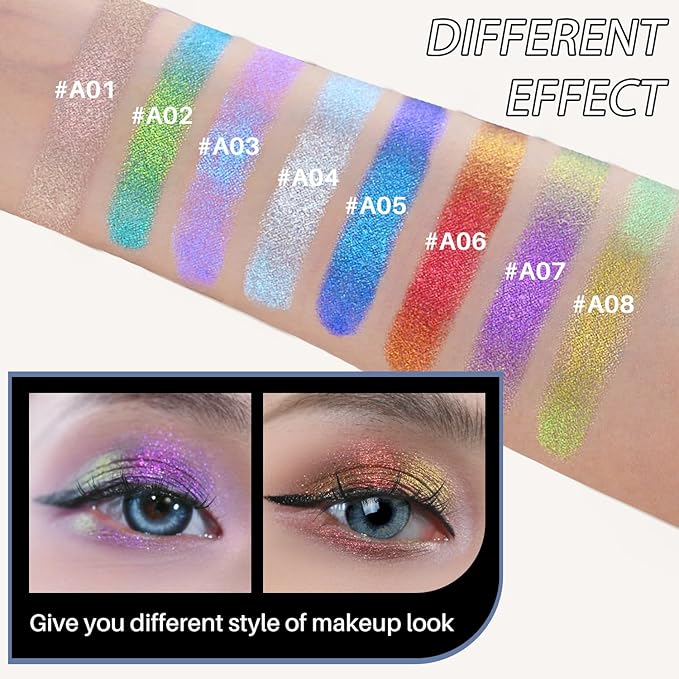CHARMACY Duochrome Glitter Eyeshadow Stick, Chameleon Metallic Shimmer Smoky Eye Shadow, Long-Lasting Water-Resistant Formula, High Pigmented, Built-in Smudger #03
