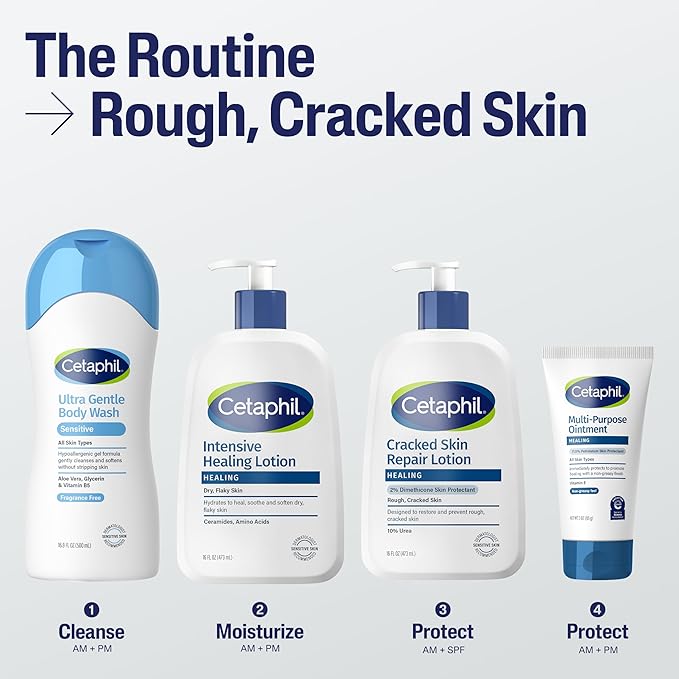 Cetaphil Cracked Skin Repair Lotion, 16 oz, For Very Rough & Cracked, Sensitive Skin, 24 Hour Hydration, Protects & Hydrates Cracked Skin, Hypoallergenic, Fragrance Free