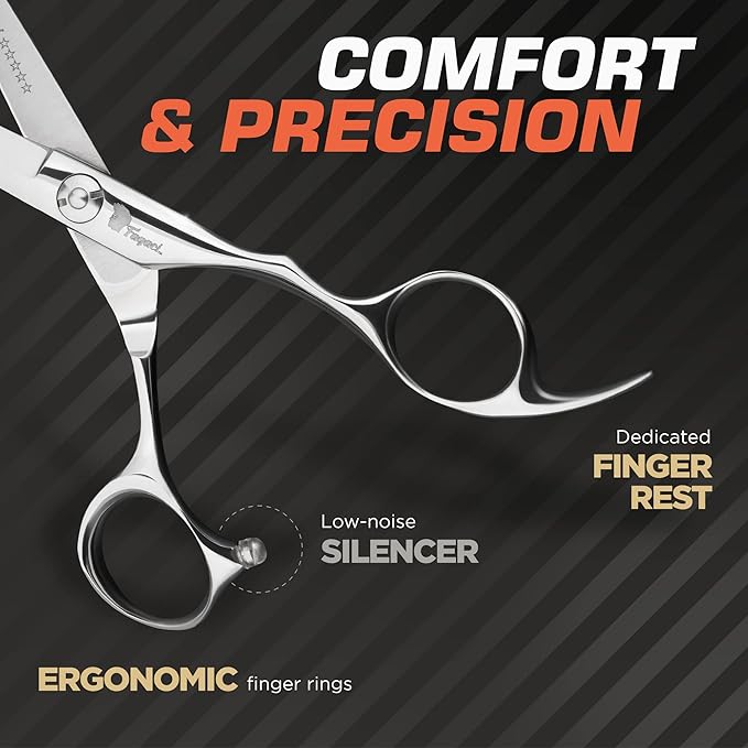 Professional Hair Scissors 5 Inch with Extremely Sharp Blades, 440C Steel Hair Cutting Scissors, Durable, Smooth Motion & Fine Cut, Barber Scissors with Elegant Sheath, Cleaning Leather & Key