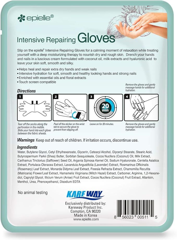 Epielle Intensive Repairing Hand & Foot Masks for Dry, Cracked Skin, Self Care Gifts for Women, Spa Kit, Stocking Stuffers, Thanksgiving Essentials, 6 Moisturizing Gloves & 6 Moisturizing Socks