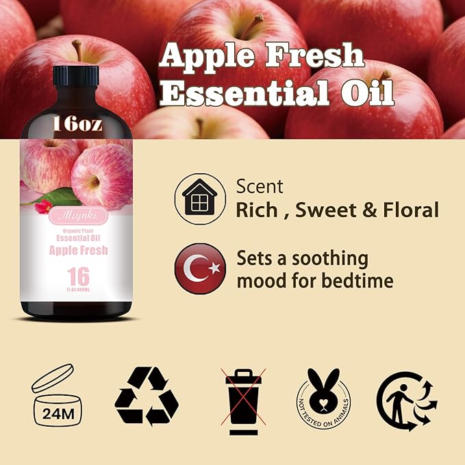 Apple Fragrance Oil-Apple Essential Oil 16.33oz (490ml)-100% Pure Natural Scent for Diffusers, Candles, Soap Making & Aromatherapy-Relaxing Home & Gift Essential Oil for Bath, Massage
