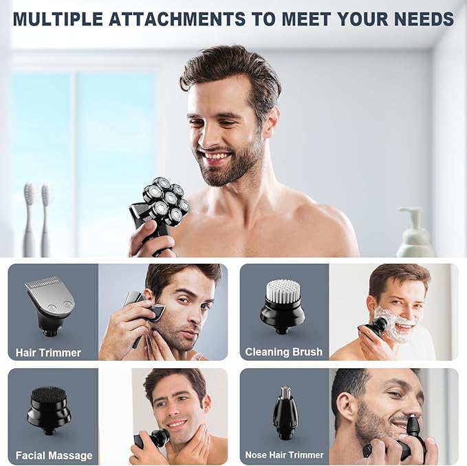 Hexus Head Shavers for Bald Men, Detachable Head Shaver Dry/Wet Bald Head Shaving for Men, IPX7 Waterproof Electric Razor Grooming Kit with LED Display and Type-C Charge, Black