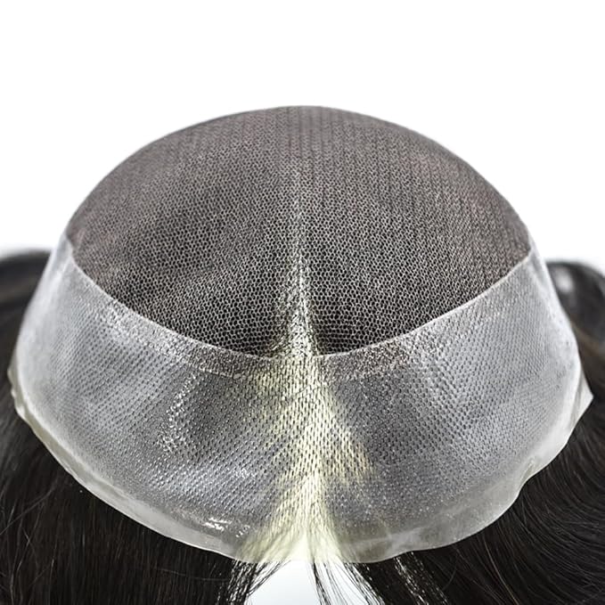 FACE MIRACLE Toupee for Men Lace Center Mens Toupee Hairpiece for Man Human Hair Replacement System Lace Center with Poly around Hair Units Mens Wig Hair Prosthesis 6"X9" #1B10