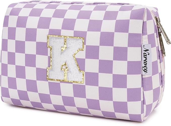 Narwey Birthday Gifts for Women Teen Girls Kids Personalized Initial Makeup Bag Monogram Preppy Cosmetic Bag Trendy Stuff 6 8 10 11 12 13 14 16 18 Years Old Travel Toiletry Bag (Purple K)