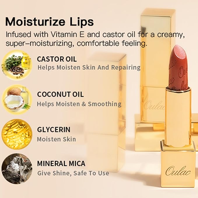 Oulac Matte Nude Lipstick with Glow Metallic Finish - Vegan Lipstick for Women, Creamy Texture, Hydrating Clean Beauty Formula, High-End Magnetic Hook Design, GM01 Serene