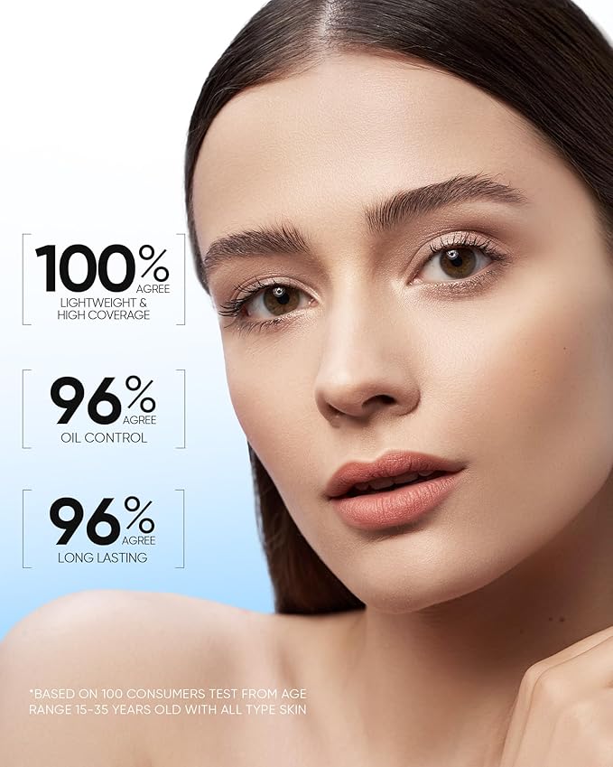 Velvet Matte Cushion Foundation Blue Ultra Cover Powder Foundation, 12h Oil-Control, Lightweight, Long-Lasting, Waterproof Korean Cushion Makeup(#02 Ivory)