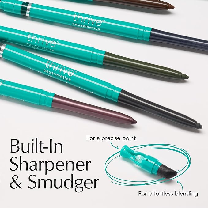 Thrive Causemetics Infinity Waterproof Eyeliner Pencil, Built In Sharpener & Smudge Tip, Long Lasting, Smudge Proof, Hyaluronic Acid & Shea Butter, Vegan & Cruelty Free, Lauren (Black Matte)