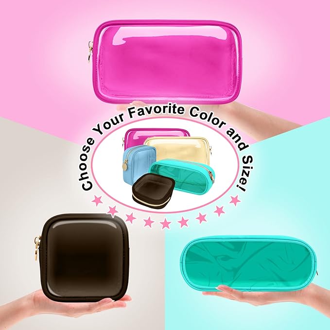 Mini Clear Travel Makeup Organizer Bag for Purse, Small Cute Makeup Bag Preppy Cosmetic Zipper Pouch Purse, Transparent PVC & Nylon Coin Pouch Sanitary Napkin Storage Bag for Women Men Girls(Hot Pink)