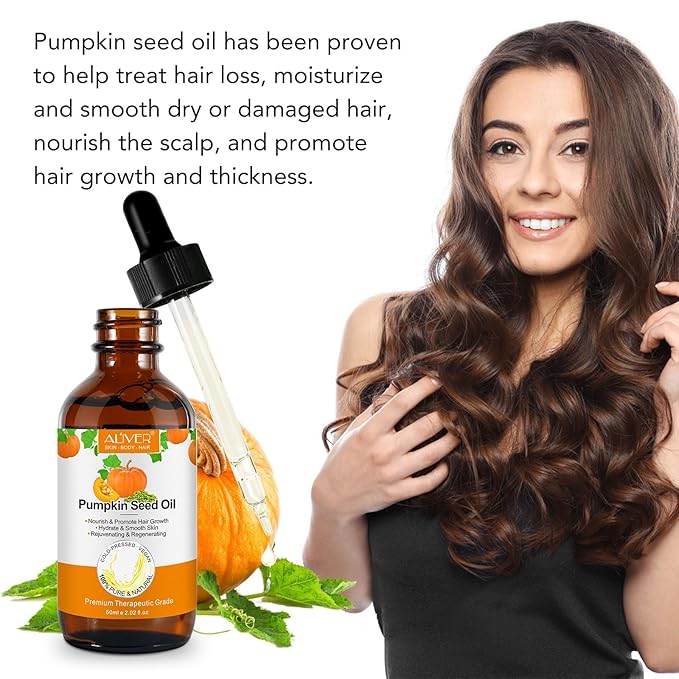 Pumpkin Seed Oil, Pumpkin Seed Oil for Hair Growth, Pure Cold Pressed Pumpkin Seed Oil for Dry Damaged Hair Growth, Hydrating, Scalp Moisturizer, Nourishment - 60ML