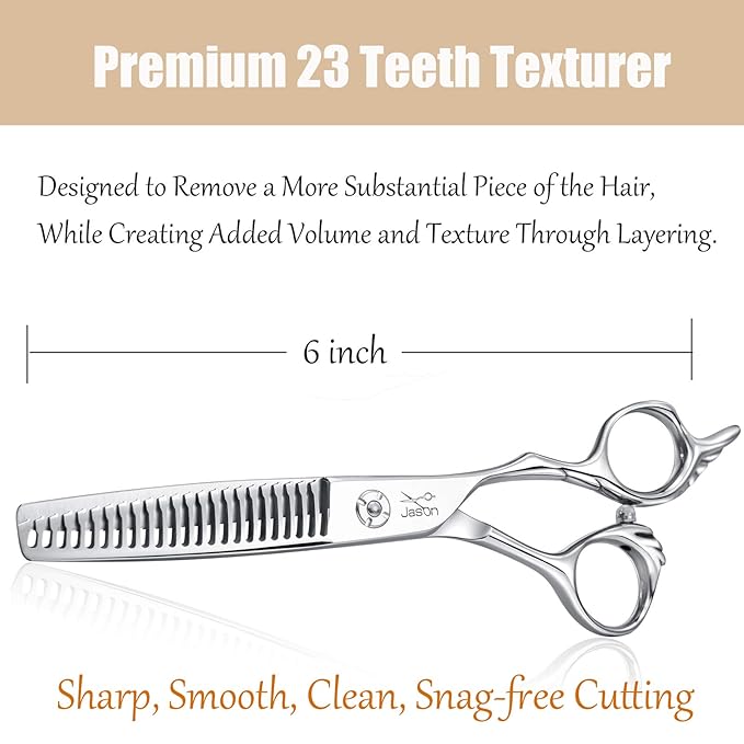 JASON 6" Texturizing Hair Scissors, 23 Teeth Hair Texture Shears Professional Blending Hair Thinning Scissor for Barber, Hairdresser, Stylist, Women and Men, Japanese 440C Stainless Steel Christmas Gi