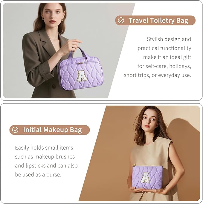 YOOLIFE Teen Girl Gifts Trendy Stuff - Birthday Gifts for 7 8 9 10 11 12 13 14 15 16 17 18 Year Old Teen Girls, Hanging Toiletry Bag Initial Makeup Bag Purple - C