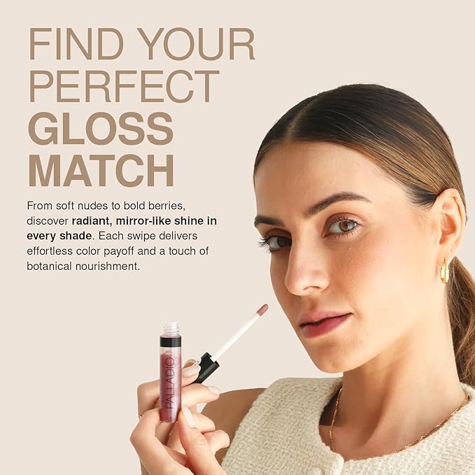 Palladio Lip Gloss, Pink Candy, Non-Sticky Lip Gloss, Contains Vitamin E and Aloe, Offers Intense Color and Moisturization, Minimizes Lip Wrinkles, Softens Lips with Beautiful Shiny Finish