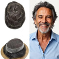 FACE MIRACLE Toupee for Men French Lace Cnter Mens Toupee Human Hair Replacement System Skin PU Hairpiece for Man V-Looped Front Hair Prosthesis 6"X8" #230 2# DARKEST BROWN WITH 30% SYNTHETIC GREY