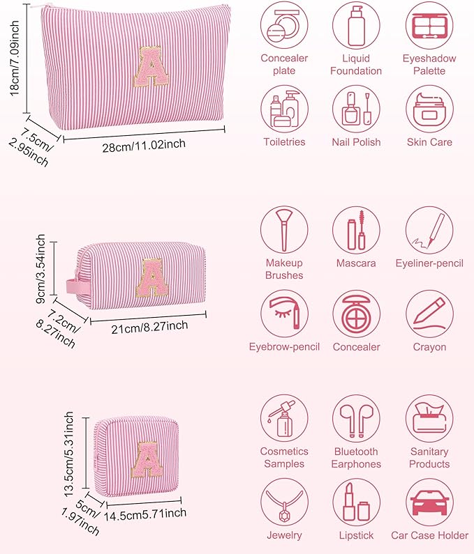 MONSTINA Initial Period Bag Sanitary Napkin Storage Bag Tampon Pouch Portable Feminine Care First Period Kit for Teen Girls Women Gift for Her Cute Toiletry Bag,3PCS,Pink O