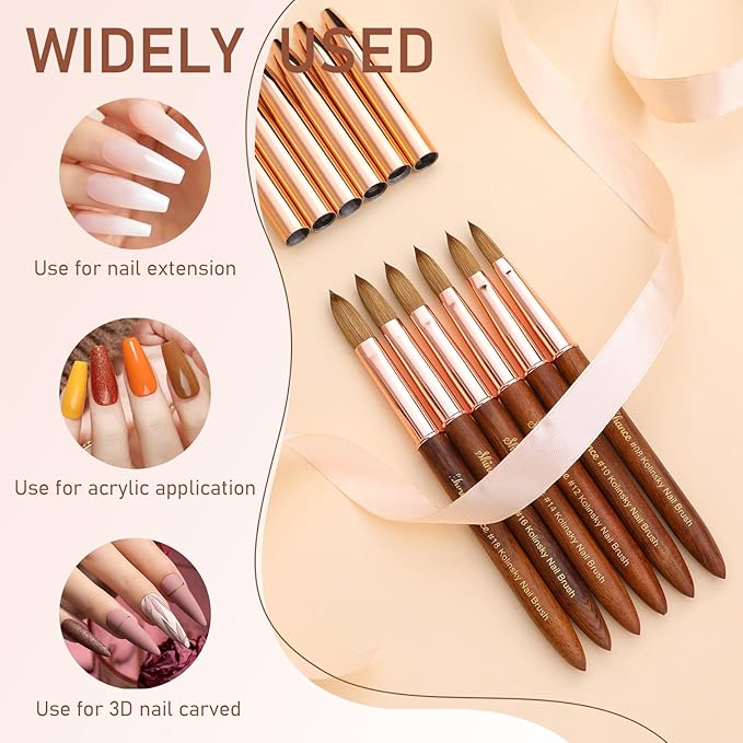 Acrylic Nail Art Brush Size 08, 100% Pure Kolinsky Hair Oval Nail Brush for Acrylic Application, Professional Nail Extension Manicure Tool Wooden Handle Nail Drawing Pen for DIY Home Salon