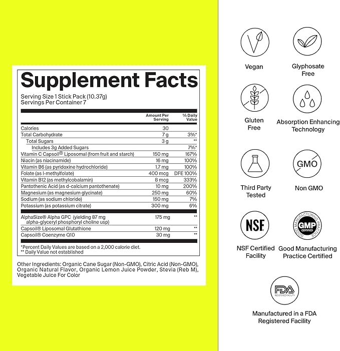 The Absorption Company Electrolyte Powder Packets - Workout Recovery & Hydration Drink Mix with Liposomal Glutathione, Vitamin C & Methylated B Vitamins - Mango Lemonade (14 Sticks)
