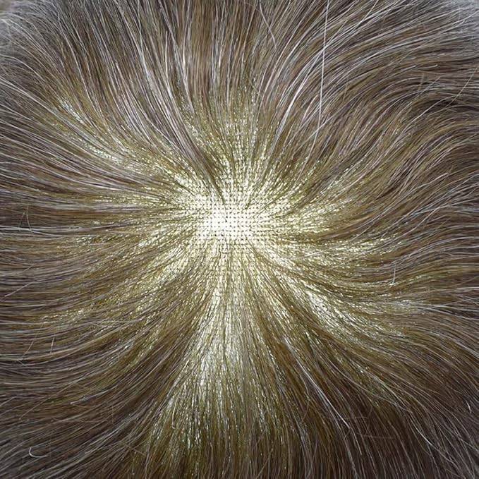 FACE MIRACLE Hair System for Men French Lace Mens Toupee Human Hair Replacement System Lace with PU Toupee for Men Male Hair Piece Wigs 6"X9" #520 5# MEDIUM LIGHT BROWN WITH 20% SYNTHETIC GREY