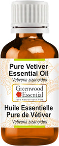 Greenwood Essential Vetiver Essential Oil (Vetiveria zizanoides) Pure | Non-Sticky | Non-Greasy | Lightweight | Men & Women | All Skin Types | Steam Distilled 5ml (0.16 oz)