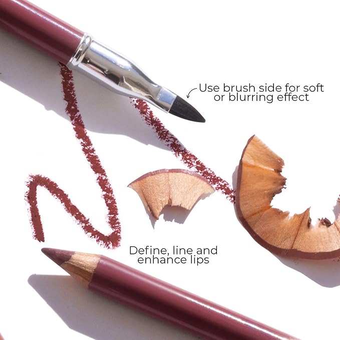FITGLOW Beauty Vegan Lip Liner Pencil | Long-Lasting Lip Enhancer with Blending Brush | Hydrating Plumping Lip Liner | Smudge-Proof Lip Perfector | Define Shape & Fill | Muted Mauve, 1.1g