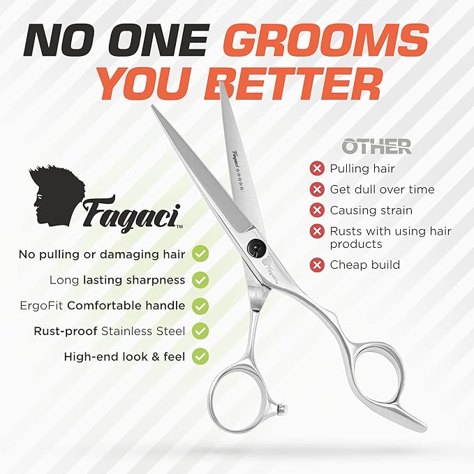 Fagaci Professional Hair Scissors 6” Extremely Sharp Blades, Fine Cutting Blades, Hair Cutting Scissors Professional, Hair Shears, Barber Scissors Set for Men and Women, Haircut Scissors Hair Kit