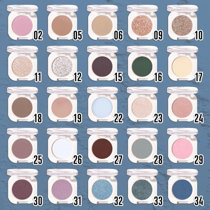Blue Matte Single Eyeshadow, Lightweight Blendable Mini Eye Shadow for Older Women, Monochrome Eyeshadow Palette Makeup Pigmented Waterproof, Vegan & Cruelty-Free, 34