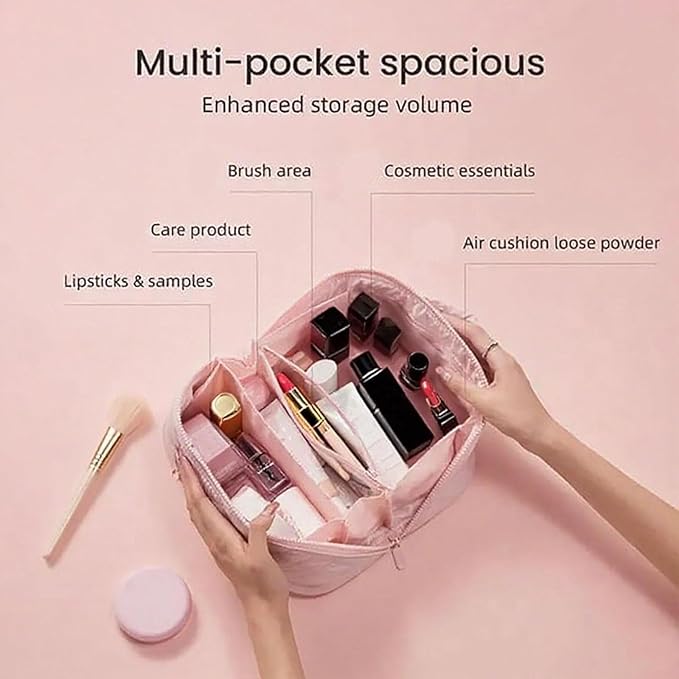 Petition Makeup Bag, 180° Open Lay-Flat Cosmetic Case, Large Capacity Compartment Makeup Bag, Lightweight, Soft and Fashion for Bottles & Brushes (Green)