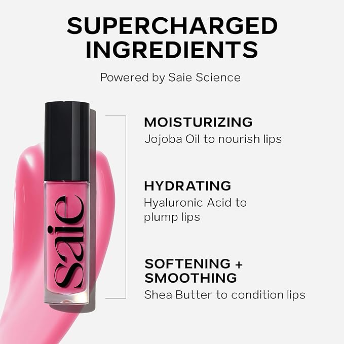 Saie Glossybounce Duo - Hydrating Lip Gloss & Tinted Lip Oil Hybrid - Disco (.17 oz), Bounce (.17 oz), Non-Sticky Shine with Hyaluronic Acid & Jojoba Oil for Soft, Plump Lips