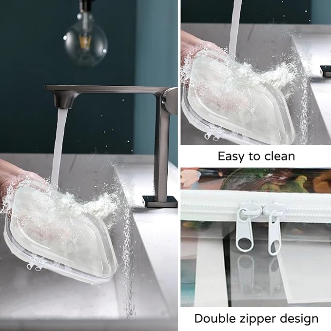 3PCS Clear Hard Plastic Zipper Case, Double Zippers Hard Pouch, Portable Travel Organizer Bin Clear Makeup Bag for Toy Storage, Snack Bag, Cosmetics, Pencil Case, Diaper Bag, Toiletry Bag