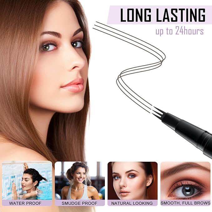 LAVONE Eyebrow Pencil, 2-In-1 Waterproof Eyebrow Pen, with 3 Tip Microblading Eyebrow Pen and Ultra-Precise Brow Pencil, Dual-ended Eyebrow Brush, for Eyebrow Makeup - Medium Brown