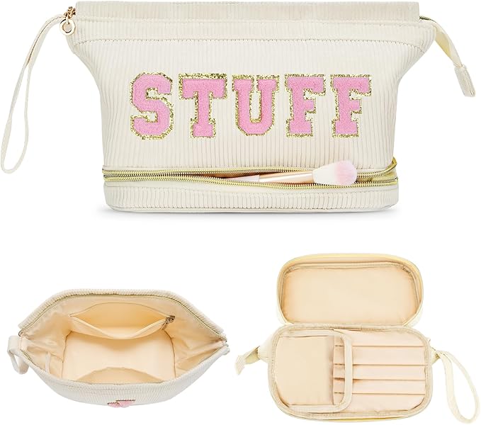 Travel Make up Bag Double Layer Cosmetic Bag Gift for Women Preppy Stuff Bag for Her Mom Girlfriend Wife Teacher 12 13 14 15 16 Years Old Teen Girl Gifts Trendy Bag