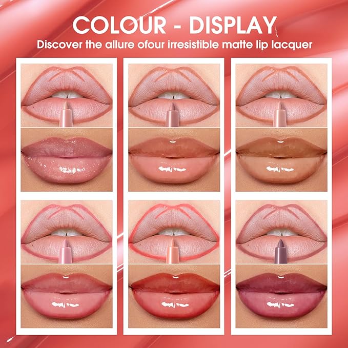 Jolilab Matte Lip Liner Lip Oil Set, Lip Makeup Set Natural Smooth Long-Lasting And Hydrating Beauty Daily Cosmetics Gift for Girls Easy-to-Use(4pcs)