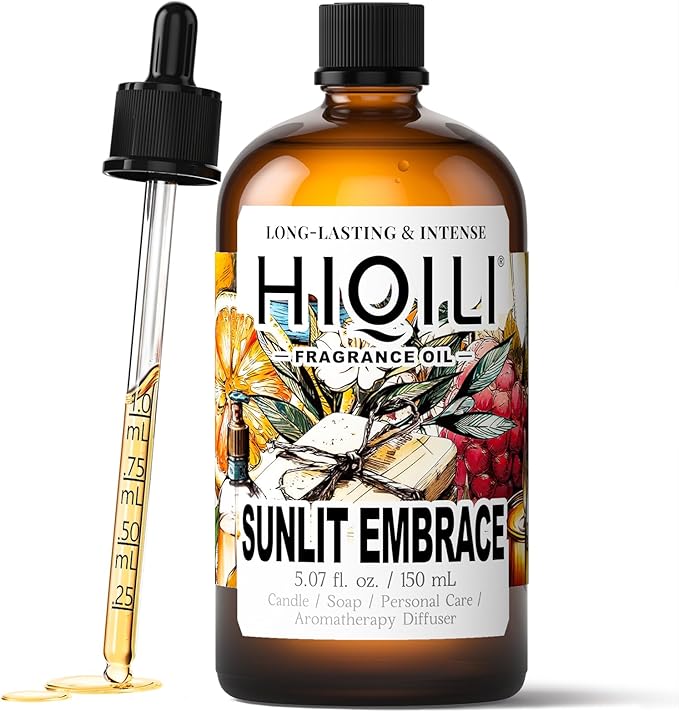 HIQILI Sunlit Embrace Fragrance Oil for Diffuser, Candle, Soap & Perfume Making, Floral-Woody Scent, Long Lasting Aroma - 5.07 Fl Oz