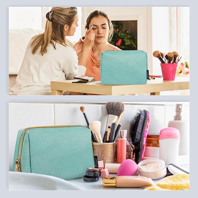 Aosbos Small Makeup Bag Travel Size Cosmetic Bags for Women Small Zipper Pouch with Inner Compartments | Idea for Purse Organizer (Green)