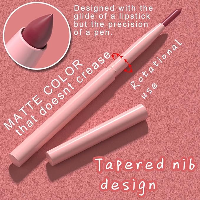 6Pcs Retractable Lipliner Pencil Waterproof Makeup for Lip Liner and Eye Liner, Smooth and Creamy, Long Lasting Matte Finish, Vegan Beauty, Matte Velvet Pigmented Lip Liner (01, 6Pcs)