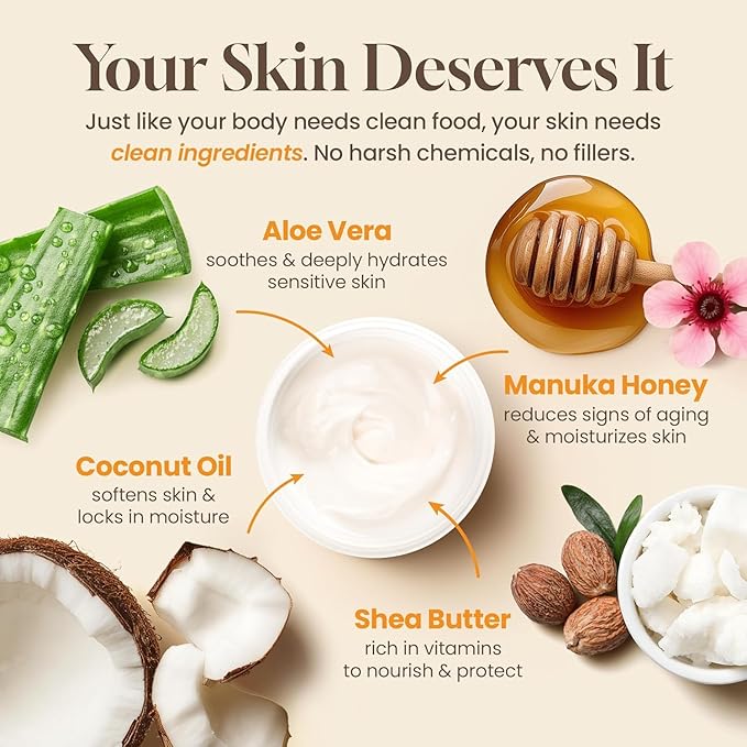 Hydrating Face Moisturizer & Body Cream with Manuka Honey Cream - Organic Face Moisturizer with Honey for Extremely Dry Skin - for Dry & Itchy Skin, Rosacea & Eczema Prone Skin 8oz