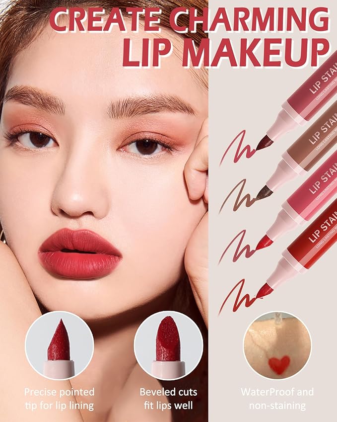 Lip Stain Makeup Pen-1Pcs Rose Pink Hydrating Lip Stain Lip Liner Pencil, Matte Color Look, Longlasting Waterproof Smudgeproof Finish,Precise Chisel Tip Smooth,Christmas Makeup Gift for Women-03