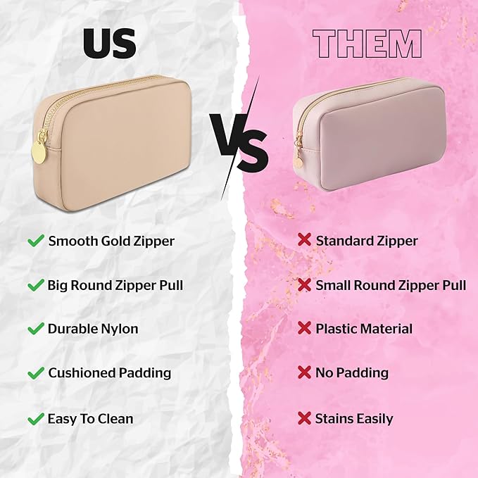 DANCOUR Nylon Makeup Bags for Women Large Preppy Travel Toiletry Pouch Cosmetic Bag Makeup Organizer