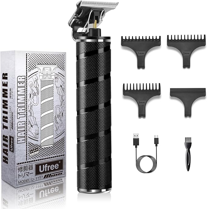 Ufree Mens Beard Trimmer, Zero Gapped T Blade Liners, Cordless Hair Clippers, Electric Razor Shavers for Men, Grooming Kit for Hair Cutting, Gifts for Men(Black)
