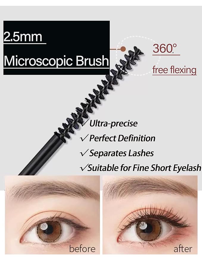 Brown Mascara for Fine Short Lash & Older Women & Mulit-layered Lashes, Ultimate Length Volumizing Lower Bottom Lashes Mascara, Ultra-Precise Slim Adjustable Brush to Any Angle, Smudge-proof