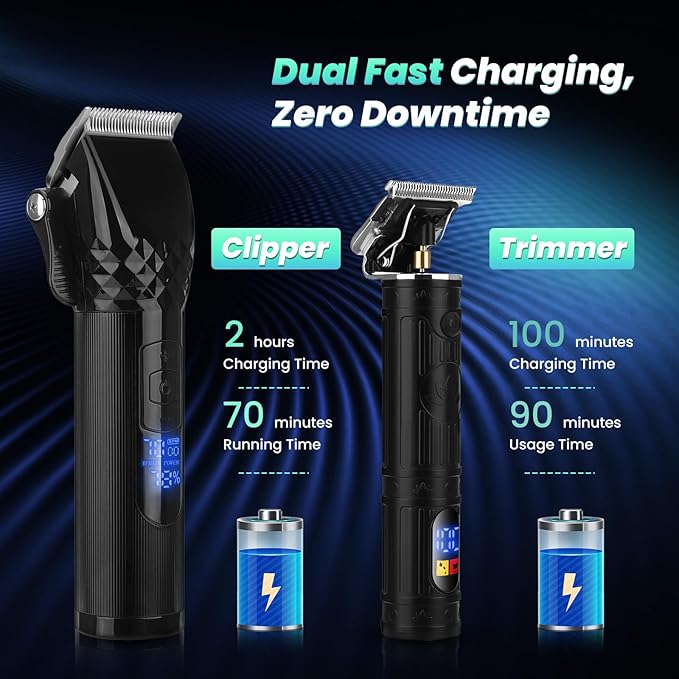 Soonsell Hair Clippers for Men T-Blade Trimmer Set,Man Professional Cordless Barber Clippers Set,Blade Close Cutting Beard Trimmer,LED Display（Black）