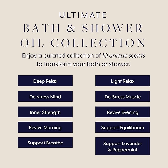 Aromatherapy Associates Essential Oil Blends – Luxury Body and Shower Oils for Dry Skin and Daily Aromatherapy, 10-Pack (0.30 fl oz Each) in Decorative Gift Box