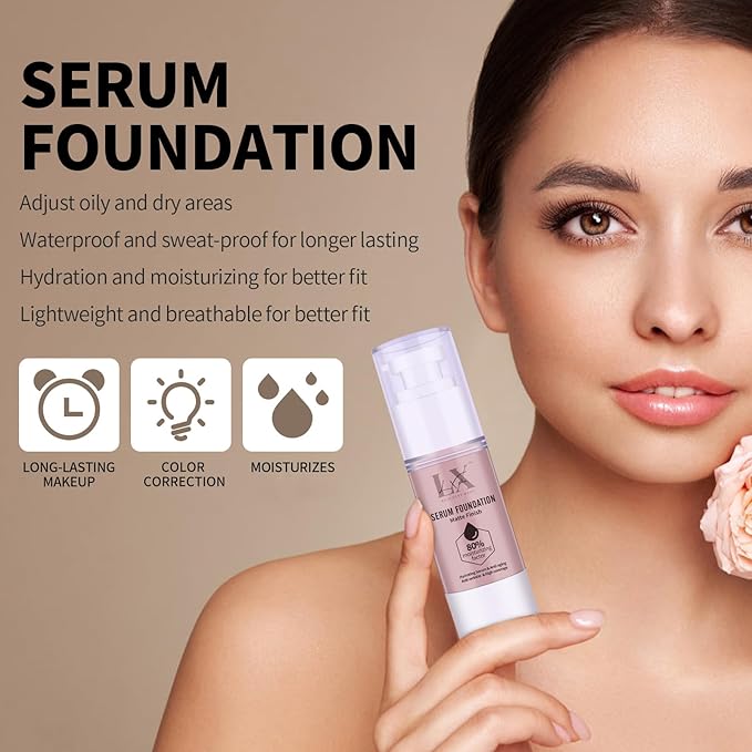 Moisturizing Foundation with 1% Hyaluronic acid, Deep Hydration & High Coverage Serum Foundation for A Smooth & Satin Finish, 405 Deep