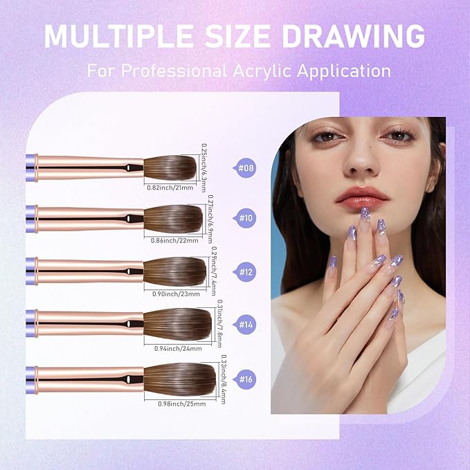 Acrylic Nail Brush Size #14, KEMEISI 100% Pure Kolinsky Nail Art Brushes Sturdy Handle Oval Shaped Acrylic Powder Nail Design Tools for Professional Manicure DIY Home Salon (Purple)