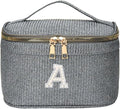 EURYNOME Sparkling Monogram Makeup Bag - Water-Resistant Travel Cosmetic Organizer (8.3x5.1x5.1 Inch) for Women, Custom Letter A Design